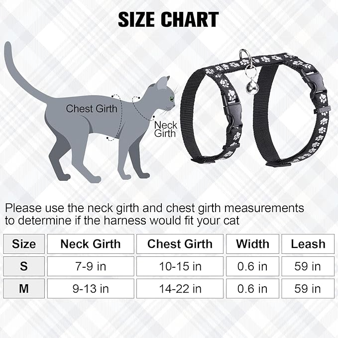 BEAUTYZOO Cat Harness and Leash Set Escape Proof for Walking, Kitten Soft Adjustable Vest Harnesses for Small Medium Large Cats, Easy Control Breathable Plaid Ribbon Nylon for Outdoor Indoor Use