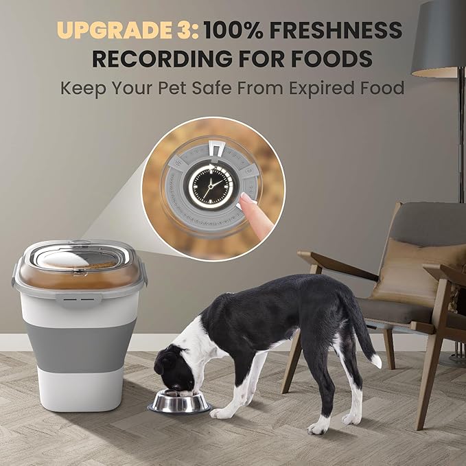 32-35 Lbs Dog Food Storage Container,Collapsible Dog Food Container with Clear Airtight Lid,Wheels,Date Track,Pet Food Storage Container for Rice,Flour,Sugar,Dog Food Scoop and 2PCS Containers