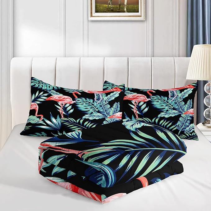 AILONEN Flamingo Comforter Set for Girls Kids, Tropical Flamingo Pattern Bedding Set Queen Size,Superior Quilt Ultra Soft,3 Piece 1 Comforter and 2 Pillowcases,Microfiber Fabric