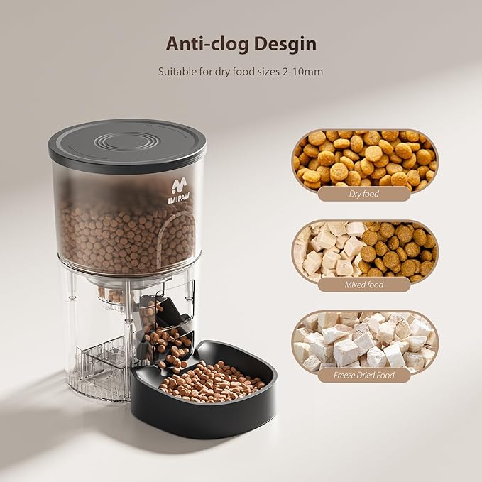 Automatic Cat Food Dispenser, WiFi Cat Feeder with APP Remote Control for Dry Pet Food, Programmable Timer, Dual Power Supply, Slow Feeder for Cats & Small Dogs