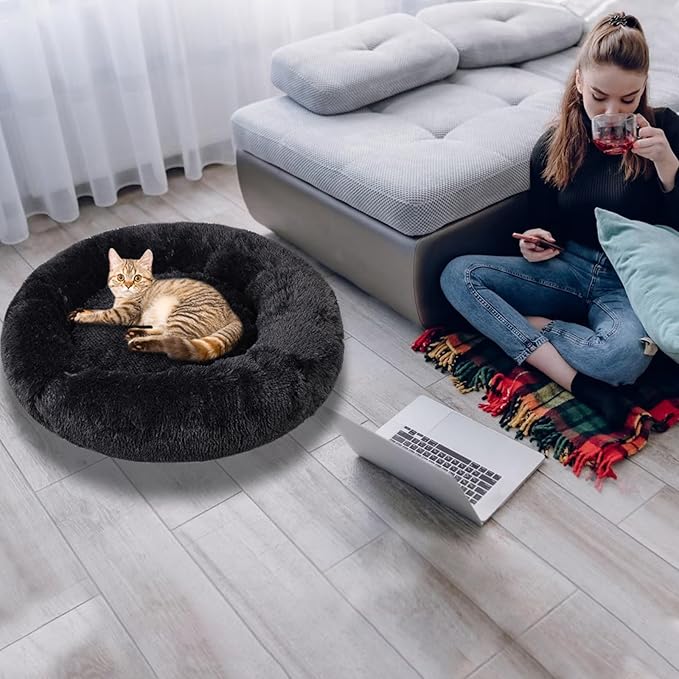 Nisrada Dog Bed for Small Medium Large Dogs, 24 inch Calming Dogs Bed, Washable-Round Cozy Soft Pet Bed for Puppy and Kitten with Slip-Resistant Bottom