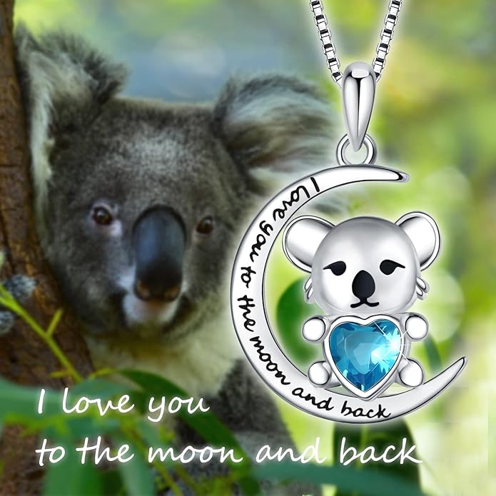 925 Sterling Silver Pig/Koala/Frog/Cat Horse Necklace I Love You to the Moon and Back Cute Animal Love Heart Moon Pendant Necklaces Jewelry Birthday Gifts for Women Best Friends