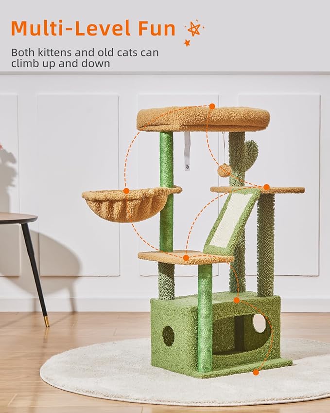 Taoqimiao Cat Tree,38.2-Inch Cat Tower for Indoor Cats,Suitable for Kittens with Luxurious cat condo with Adjustable Baskets and Luxurious Perch MS029ST Cactus
