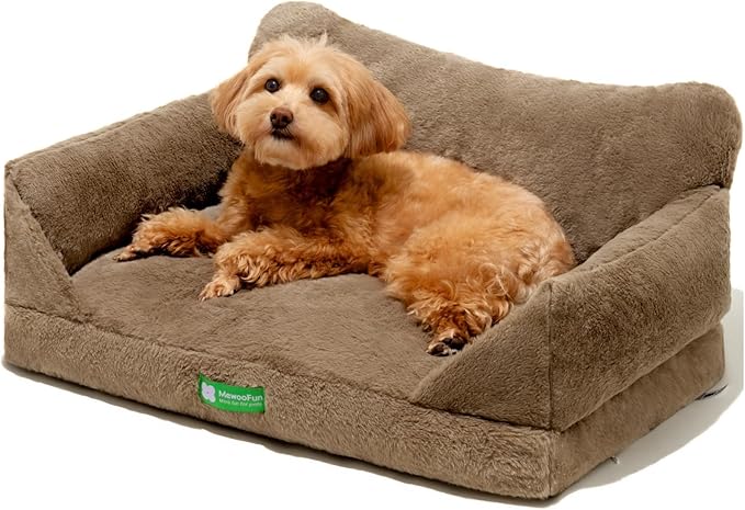 MEWOOFUN Cute Cat Couch Bed, Washable Cat Sofa Beds for Indoor Cats, Supportive Dog Couch Bed for Small Dogs with Non-Slip Bottom, Fluffy Cat Chair for Cats and Small Pets (Brown, M)