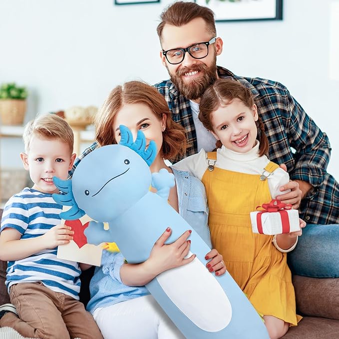 36 inch Cute Giant Blue Axolotl Plush Soft Body Pillow, Large Axolotl Stuffed Animals Toy, Squishy Plushies Gifts for Kids Boys Girls Birthday