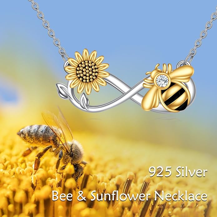 TIGER RIDER Bee Necklace for Women Sterling Silver Cute Animal Axolotl Dragonfly Moth Owl Black Cat Pendant Necklaces Animals Jewelry Birthday Gifts for Women Wife