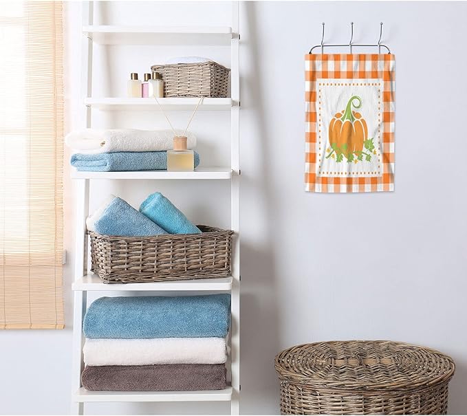 AOYEGO Pumpkin Towels Orange White Plaid Buffalo Thanksgiving Autumn Harvest Season Halloween Bathroom Kitchen Hand Towels Beach Bath Face Towels for Yoga Swim Golf 15x30 Inch