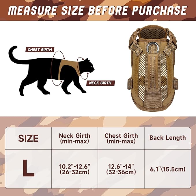 Tactical Cat Harness, Air Mesh Cat Walking Vest Harness Escape Proof, Reflective Large Cat Harnesses with Handle for Adult Fat Cats, Adjustbale, Breathable