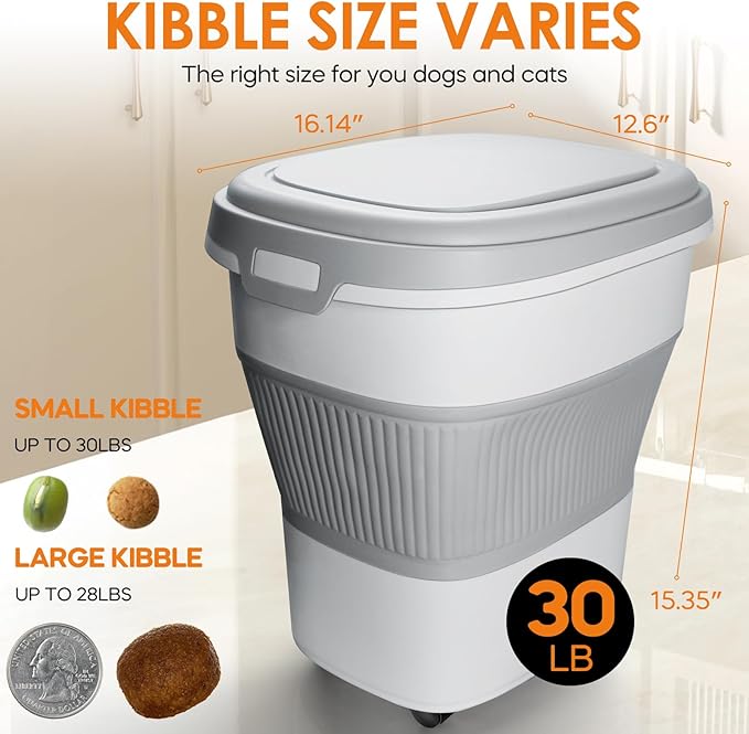 28-30Lbs Dog Food Storage Container, Collapsible Dog Food Container with Lid,Multifunctional Pet Food Storage Container for Dog,Cat,Rice,Flour,Pet Food Scoop and Small Container