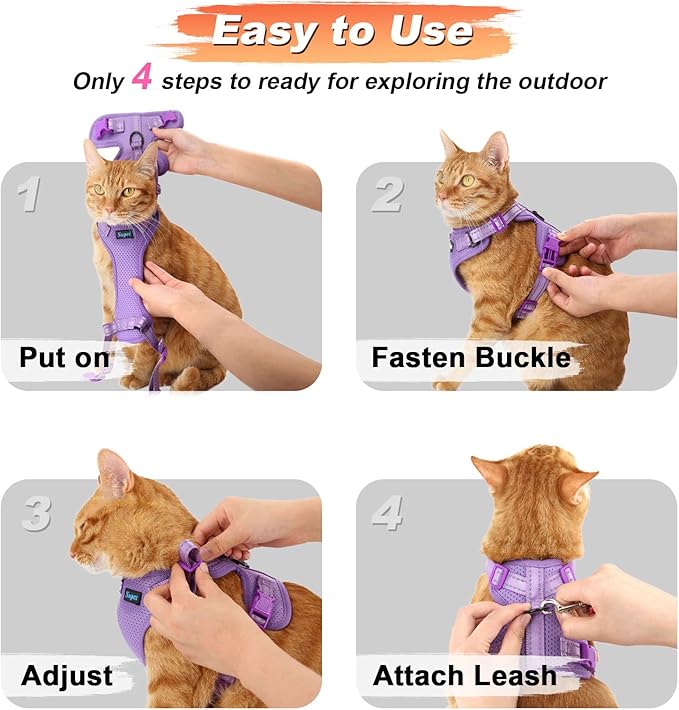 Supet Cat Harness and Leash Set for Small to Large Cats Adjustable Cat Vest Harness with Reflective Trim Universal Cat Leash and Harness for Cats/Puppies