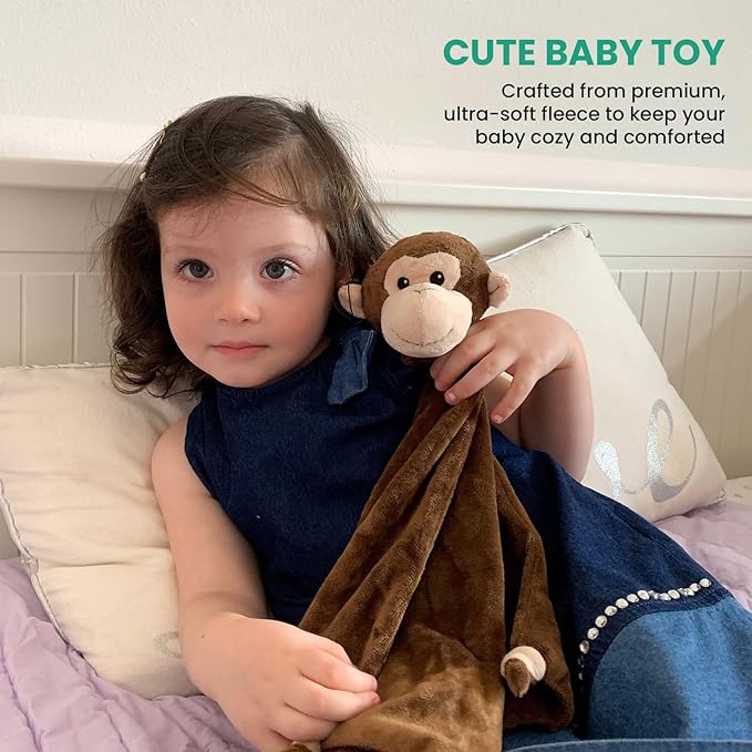 Baby Security Blanket - 18" Tall Soft Fleece Baby Blanky for Boys & Girls – Baby Soothing Blanket with Plush Stuffed Animal - Monkey
