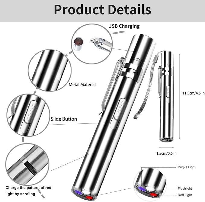 2 Pack Laser Pointer Cat Toy 7 Adjustable Modes Red Light to Amuse Pets Blue Light Can Check Money with Small Torch USB Rechargeable Metal Material