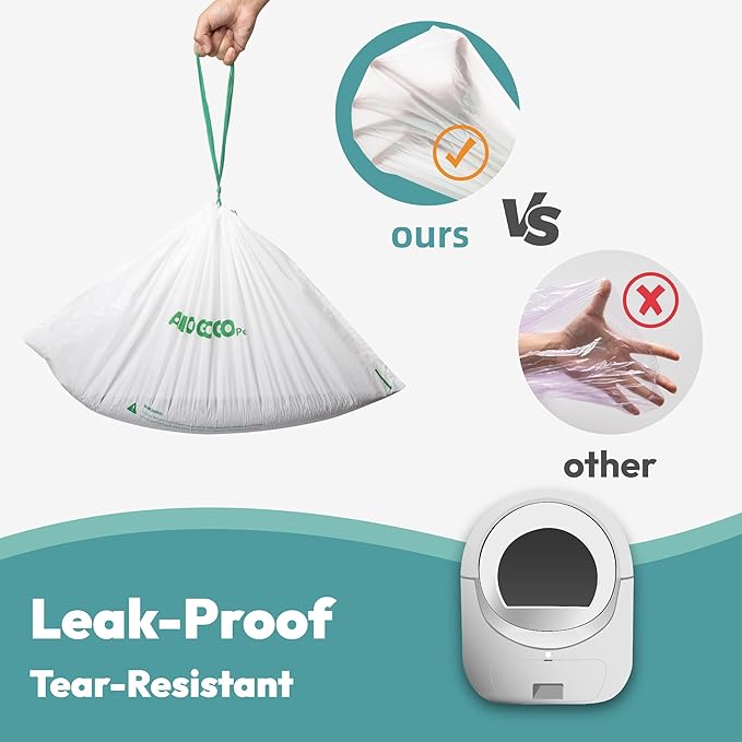 50 Pack Litter Box Liner Bags, Compatible with BCHARYA Self-Cleaning Cat Litter Box, Replacement Waste Bags, Drawstring Leak-proof Automatic Cat Litter Trash Bags, 25.2" x 11.81"