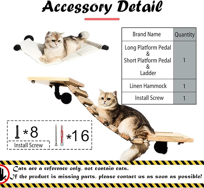 Cat Wall Frame for Climbing. Handcrafted Pine Furniture: Sisal Rope Suspension Bridge, Cat Hammock, Steps and Travel Platform. Suitable for Climb, Perch, Activity. DIY Cat Highway and Cat Wall.