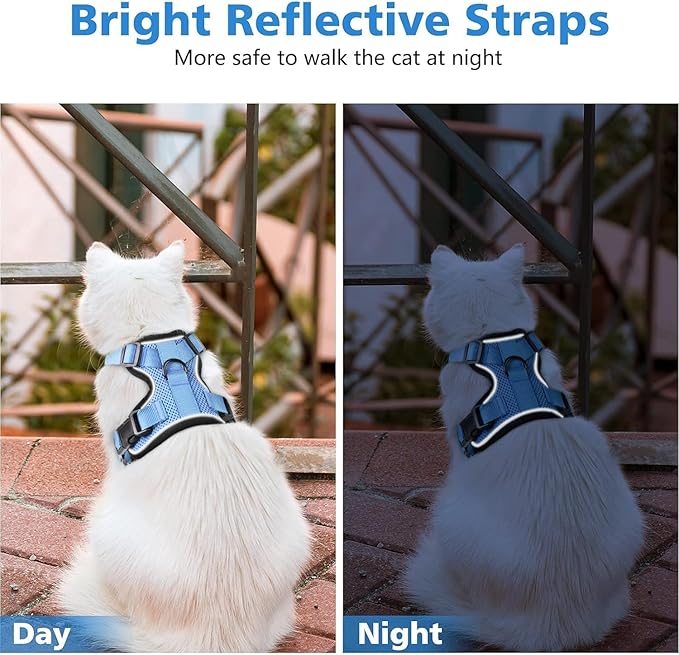 Dooradar Cat Harness and Leash Set, Escape Proof Safe Adjustable Kitten Vest Harnesses for Walking, Easy Control Soft Breathable Mesh Jacket with Reflective Strips for Cats, Light Blue, M