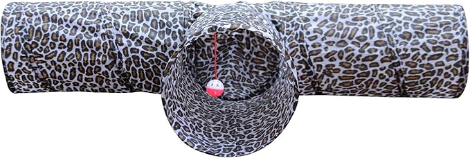 3 Way Cat Tunnel. Extra Large 12 Inch Diameter and Extra Long. A Big Collapsible Play Toy. Wide Pet Tunnel Tube for Rabbits, Kittens, Large Cats, and Dogs (Animal Print)