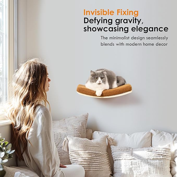 Cat Wall Shelves,Wall Mounted Cat Wall Furniture,Curved Cat Shelves and Perches for Wall,Floating Cat Wall Bed Cat Shelf with Comfortable Cat Cushion