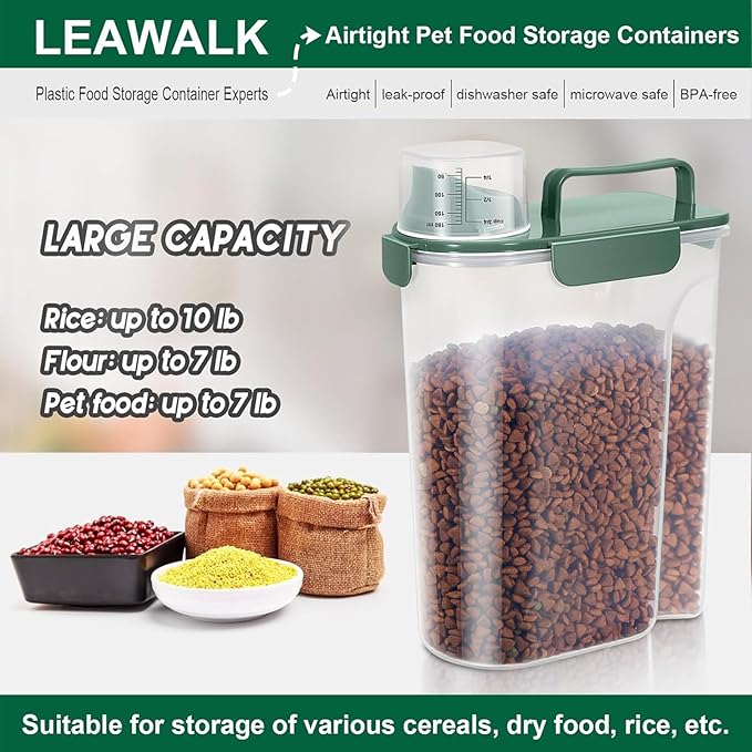 5-7Lbs Large Cat Food Storage Container, Portable Dog Food Container with Upgraded Large Spout and Cup,Pet Food Storage Dispenser for Small Animal Kibble Storage, Bird Seed Container