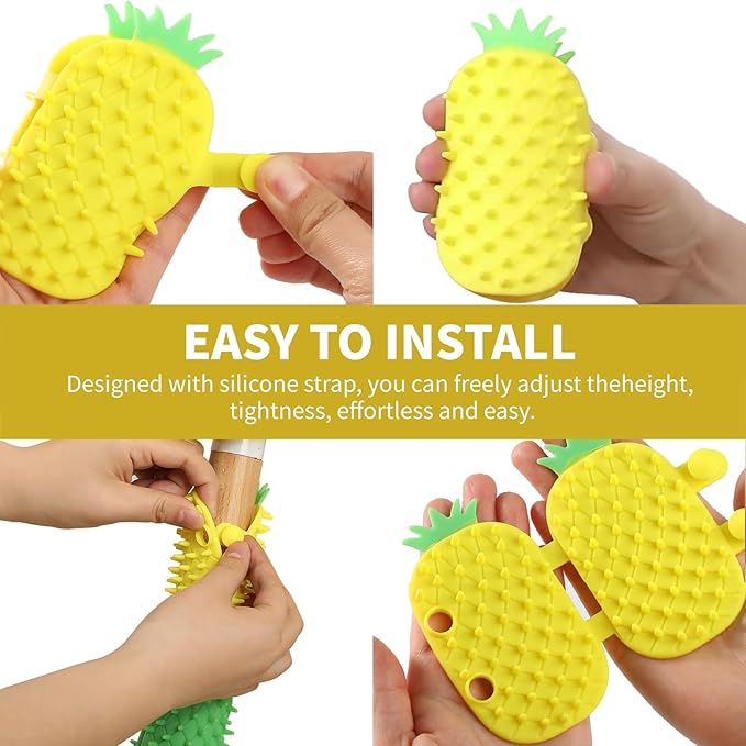 2Pcs Pineapple Cat Self Groomer and Corner Brush, Reduce Shedding, Scratching and Itchiness, Pet Tickling Artifact with Silicone Bristles, Easy Installation for Cat Dog Pet Self Cleaning Cat Brush Toy