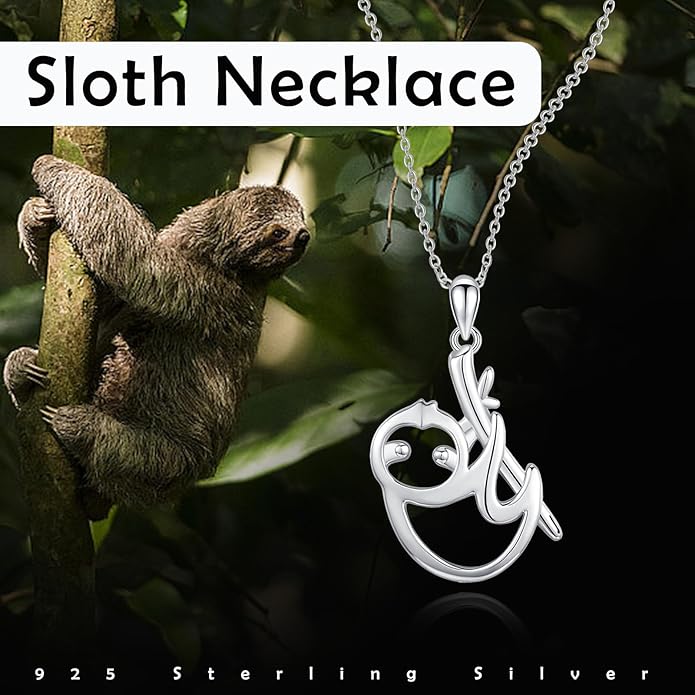 Animal Necklace for Women Girls 925 Sterling Silver Cat/Dog/Monkey/Sloth Pendant Necklace Cute Animal Jewelry Gift for Women Girls