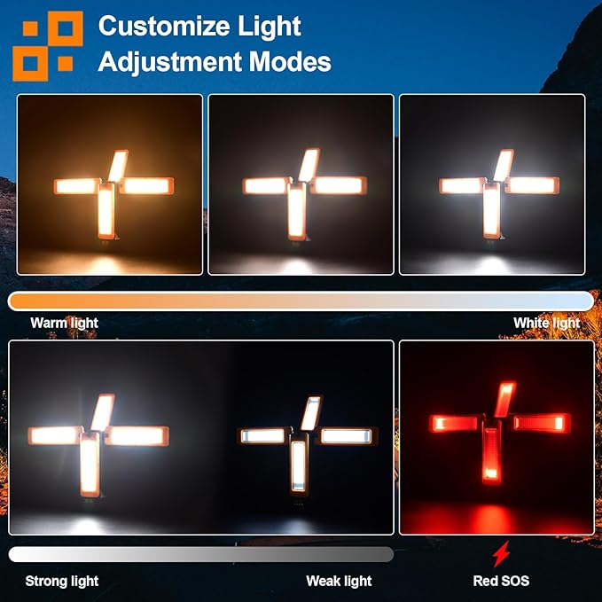 13200mAh Rechargeable Solar Work Light with Folding Stand Support and Portable Carrying Bag, 8000 Lumen Stepless Dimmable, 4 Lighting Modes, White/Warm/Warm White (Remote)