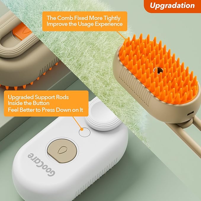 2nd Generation 3-in-1 Cat Steam Brush for Shedding, Pet Hair Removal Comb with Water Tank, Spray Cat Brush for Pet Grooming, Steamy Cat Brush for indoor Haired Cats, Dogs and Rabbits (Beige)