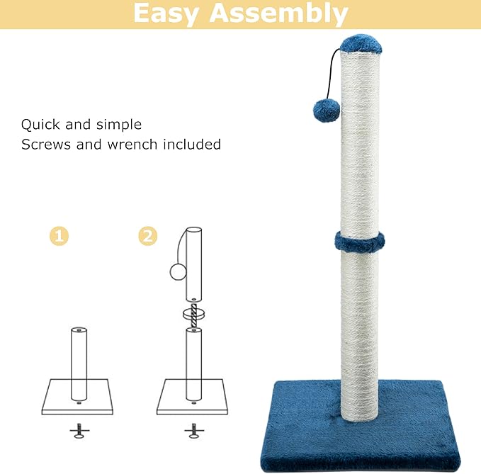 Dimaka 29" Tall Cat Scratching Post, Claw Scratcher with Sisal Rope and Covered with Soft Smooth Plush