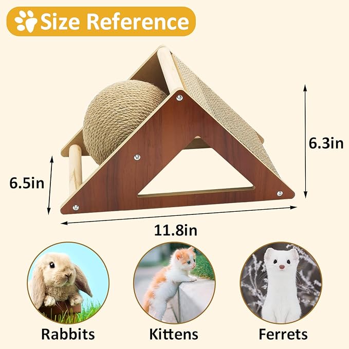 Fhiny Rabbit Scratch Ball, Natural Sisal Rope Claws Scratching Corrugated Board for Indoor Kittens Scratch Pawller Rotating Ball Interactive Toys for Bunny Kitten and Other Small Pets