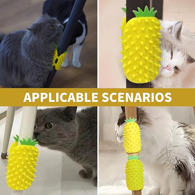 2Pcs Pineapple Cat Self Groomer and Corner Brush, Reduce Shedding, Scratching and Itchiness, Pet Tickling Artifact with Silicone Bristles, Easy Installation for Cat Dog Pet Self Cleaning Cat Brush Toy