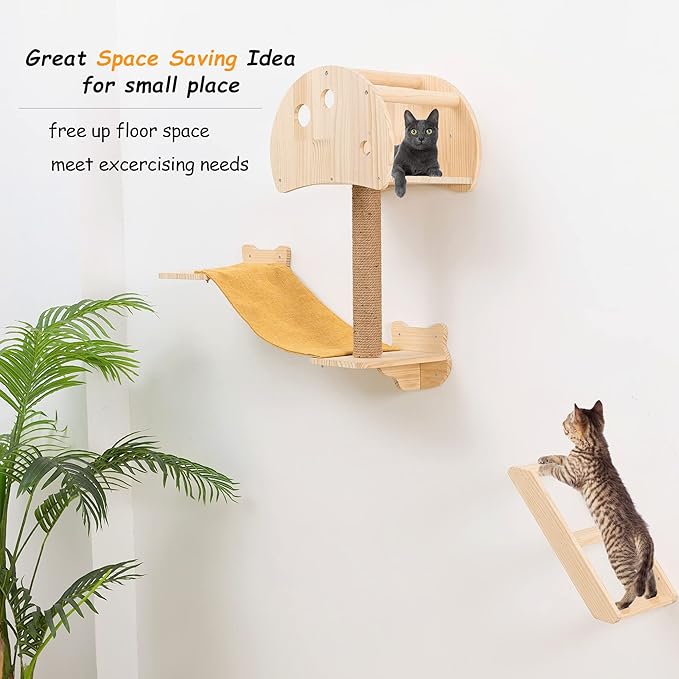 Wall Mounted Cat Tree House Mushroom Cat Shelf for Wall Climbing Solid Wood Indoor Cat Wall Furniture