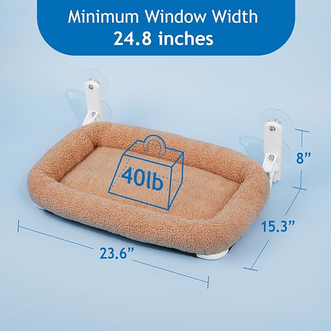 Foldable Cat Hammock for Window - Cordless, Machine Washable Bed, Robust Metal Frame & ABS Brackets - Cat Window Perch for Large Cats and Kitten (Brown Bolster Bed, Large)