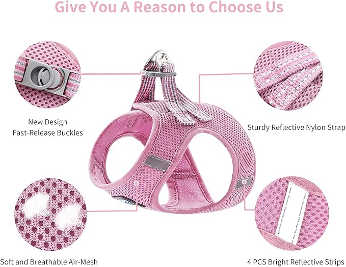 Cat Harness and Leash for Walking Escape Proof, Adjustable Soft Mesh Comfortable Vest Harnesses for Cats, Breathable Reflective Strips Easy to Put on Step-in Kitty Jacket (Pink, XXS)