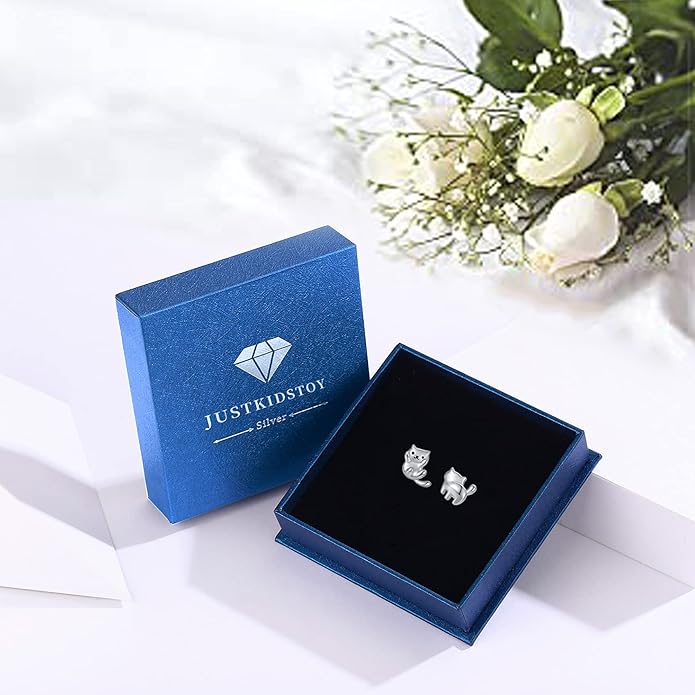 925 Sterling Silver Cat Earrings Cute Animal Kitten Stud Earrings cat Jewelry Gifts for Women Girls Hypoallergenic Earrings for Sensitive Ears