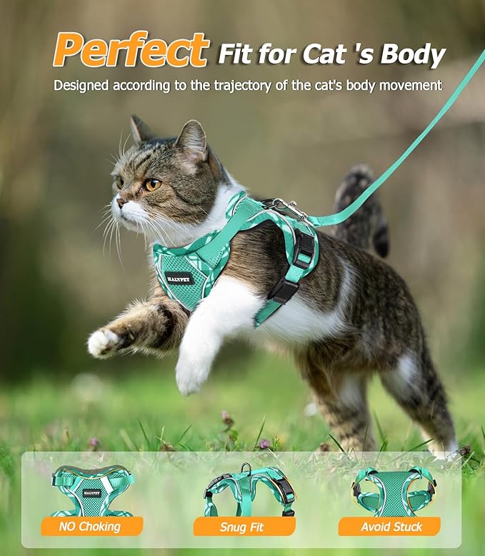Halypet Cat Harness and Leash Set [H500 Pro Escape Proof Cat Harness for Walking, Adjustable Breathable Soft Travel Cat Leash, Reflective Strips Kitten Harness