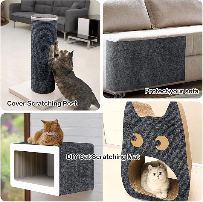Trimmable Cat Scratching Mat, 78.7"x15.8" Self-Adhesive Cat Scratching Post Pad, Cat Tree Shelves Cover Replacement, DIY Versatile Protector for Steps, Couch and Furniture