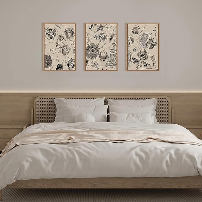 Ausril Food and Drink Framed Canvas Wall Art Set, Modern Cheers Wall Decor, Vintage Cheers Wall Painting, Abstract Friends Party Art Prints for Living Room, Bedroom, Kitchen,Office 16"x24"x3