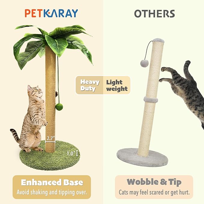 PETKARAY Cat Scratching Post, 36" Tall Palm Tree Cat Scratching Post, Sisal Cat Scratcher with Toy Ball for Indoor Kittens, Large Size