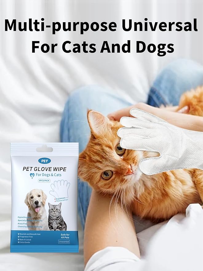 2Pack （12Pcs） Thick cat and Dog Cleaning and deodorizing Bath Towels, 0 Alcohol Hypoallergenic Dog Cleaning Gloves and Nourishing Hair Wipes, Daily Care and Travel cat Cleaning Wipes