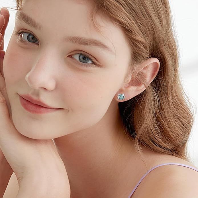 925 Sterling Silver Cat Earrings Cute Animal Kitten Stud Earrings cat Jewelry Gifts for Women Girls Hypoallergenic Earrings for Sensitive Ears