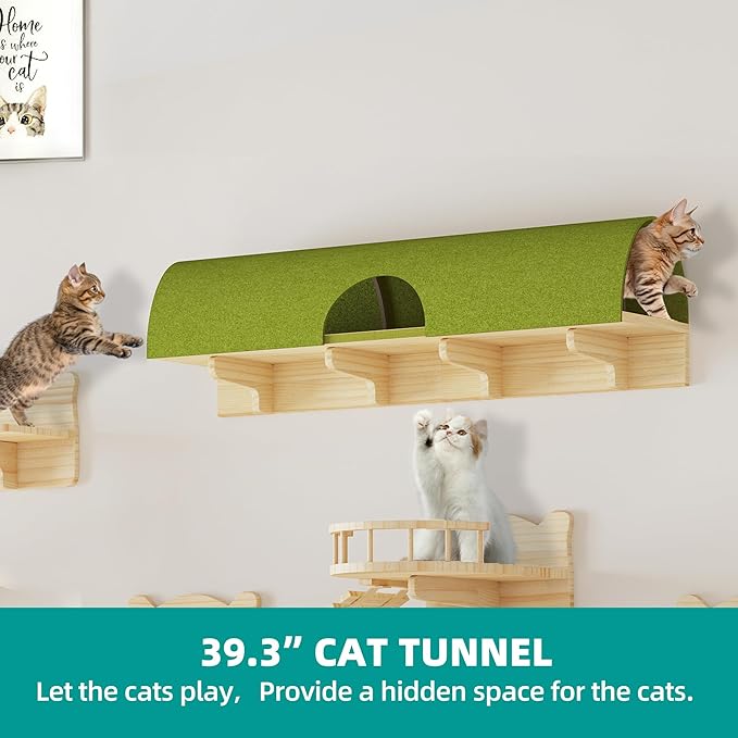 YITAHOME Cat Wall Shelves and Perches for Wall, Solid Wood Wall Mounted Cat Furniture 16 Piece Set, Cat Climbing Shelves Playground Scratching Post with 8 Steps Indoor Mounted Condos House