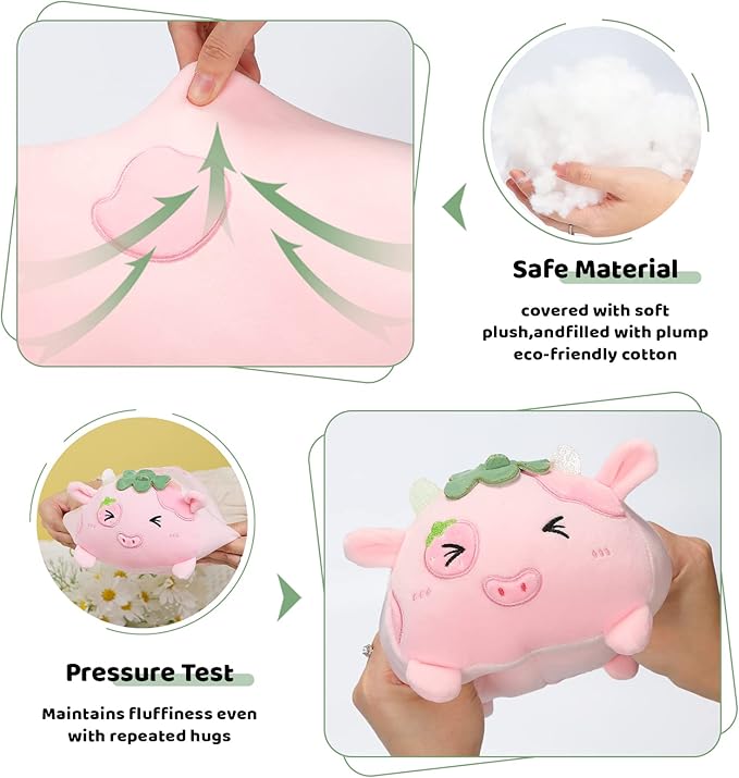 AIXINI Cute Strawberry Cow Plush Pillow 15.7” Cow Stuffed Animal, Soft Kawaii Plushies Hugging Plush Pillow Toy Gifts