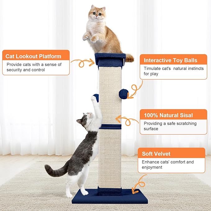 Cat Scratching Post 33 Inch Nature Sisal Cat Scratch Post for Indoor Cats, Large Cat Scratcher Protect Your Furniture, for All Breeds Blue