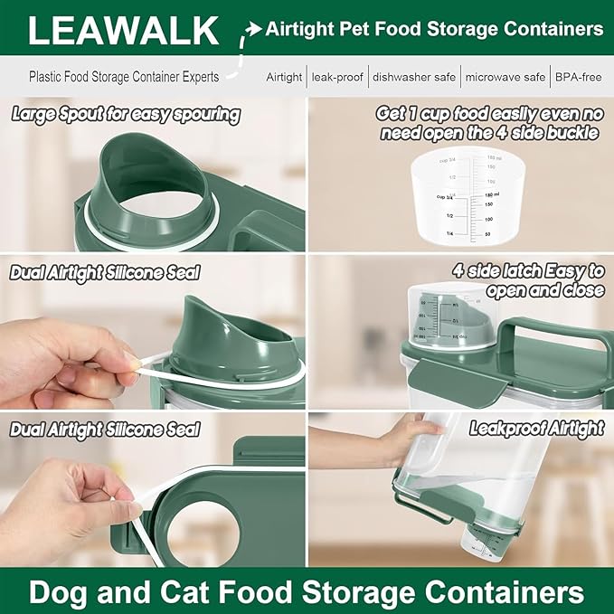 5-7Lbs Large Cat Food Storage Container, Portable Dog Food Container with Upgraded Large Spout and Cup,Pet Food Storage Dispenser for Small Animal Kibble Storage, Bird Seed Container