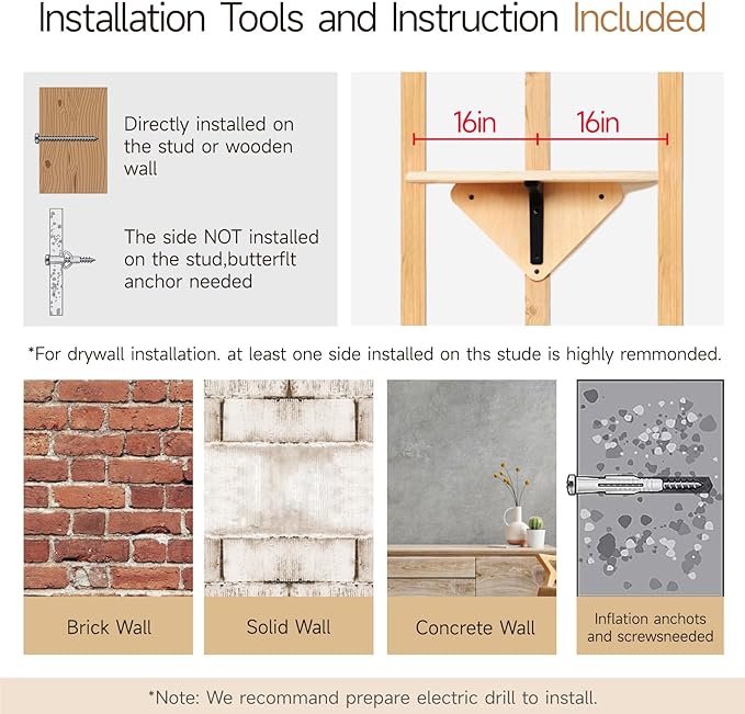 MEWOOFUN Cat Wall Shelves, 16.5'' x 10.3'' Cat Hammock with Scratching Mat, Wooden Cat Wall Furniture for Indoor Cats, Wall Mounted Cat Bed for Sleeping, Climbing and Playing