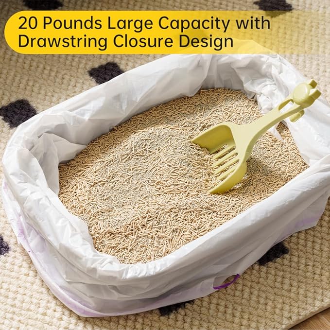 60 Count Self-Cleaning Cat Litter Box Liners, Compatible with Litter Box Robot 4 and 3, Thick Self-cleaning, Heavy Duty Drawstring Waste Bags, 20 Pounds Capacity (26" x 15")
