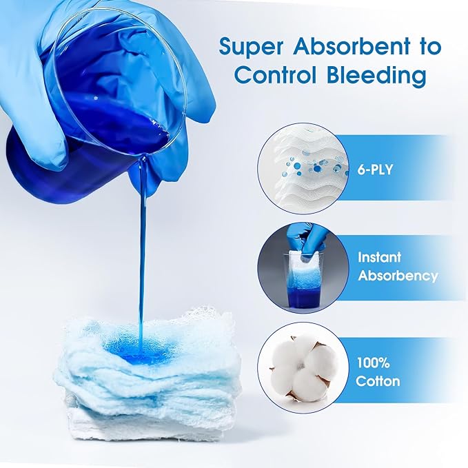 8 Packs Sterile Compressed Gauze with Z-Folded - Wound Gauze for Bleed Stop, 4.5" x 4.1 Yards, 6-Ply - for First Aid Kit,Medical Trauma Kit, IFAK Supplies Refill