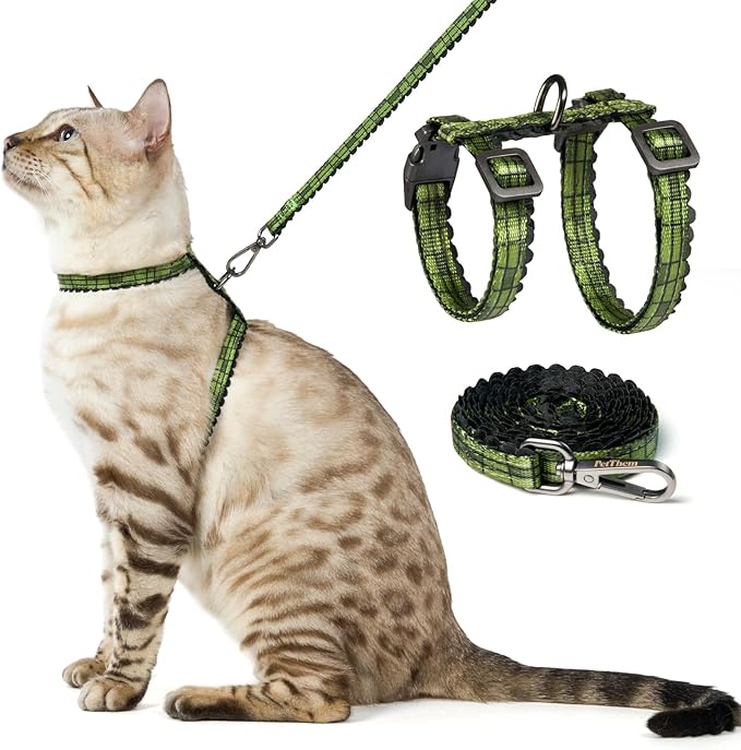 Cat Harness and Leash Set - Escape Proof Vest Harness for Cat, Comfortable Soft Lightweight, Easy Adjustable Cat Collar Harness for Small Medium Cats (Growling Crocodile)