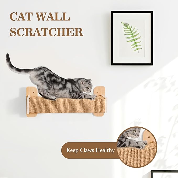 Cat Wall Shelves, Cat Wall Hammock with Scratching Post and Cat Step, Cat Wall Furniture for Climbing, Playing and Sleeping, Cat Shelves and Perches for Wall for Indoor Large Cats or Kittens
