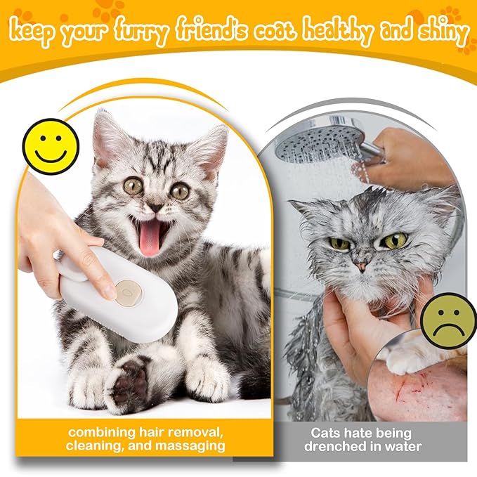 3 In 1 Pet Brush with Steam for Removing Tangled Hair from Dogs and Cats (Khaki)