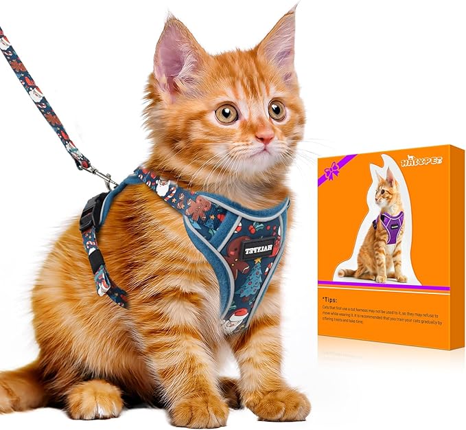 Halypet Cat Harness and Leash Set [MAX Safety 4th-Gen Upgrade] Escape Proof Adjustable Cat Leash Comfortable Soft Vest Easy to Wear Kitten Harness with Reflective Strip for Cats Walking, XS Night Blue